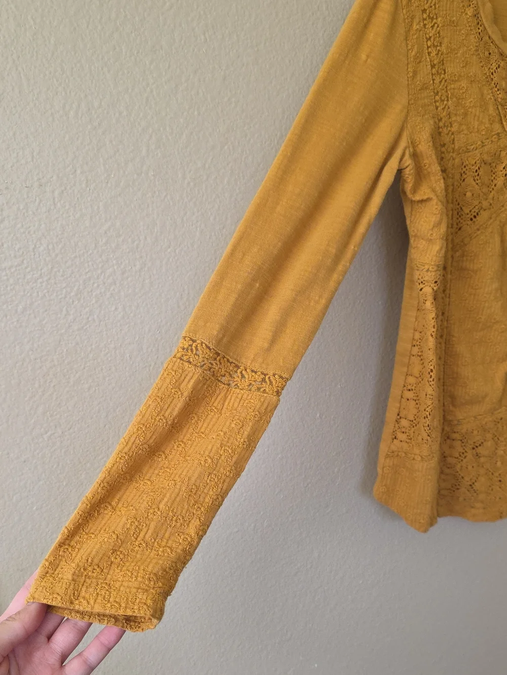 Anthropologie Eze Sur Mer Mustard Piana Eyelet Boho Top - Size XS